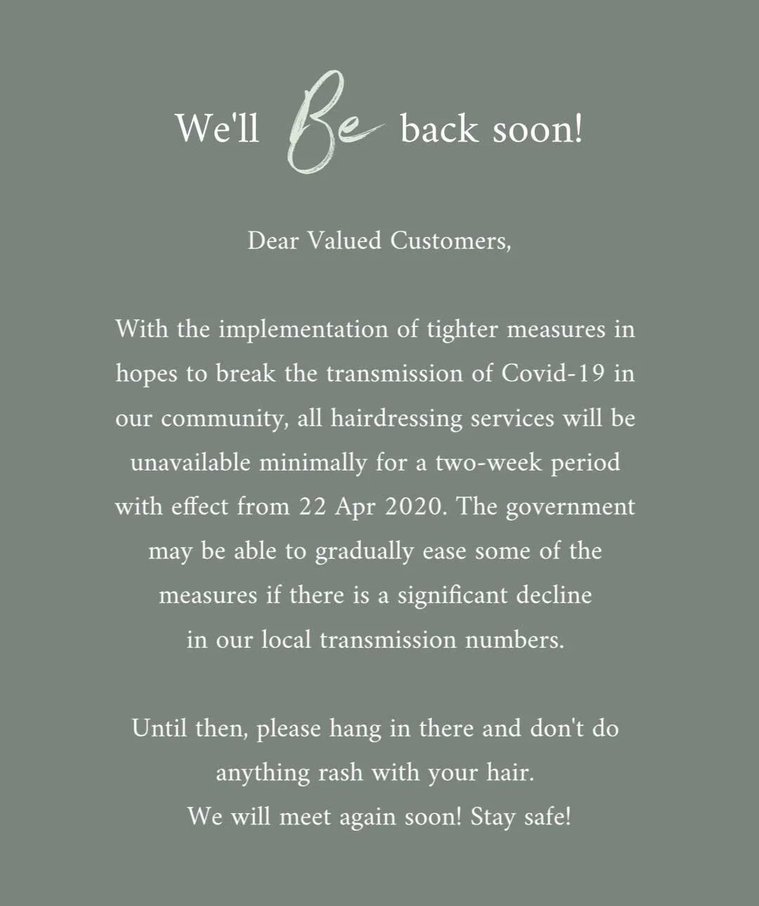 Covid-19 Update: Hairdressing Services Unavailable Due To New Circuit Breaker Tightening Measures