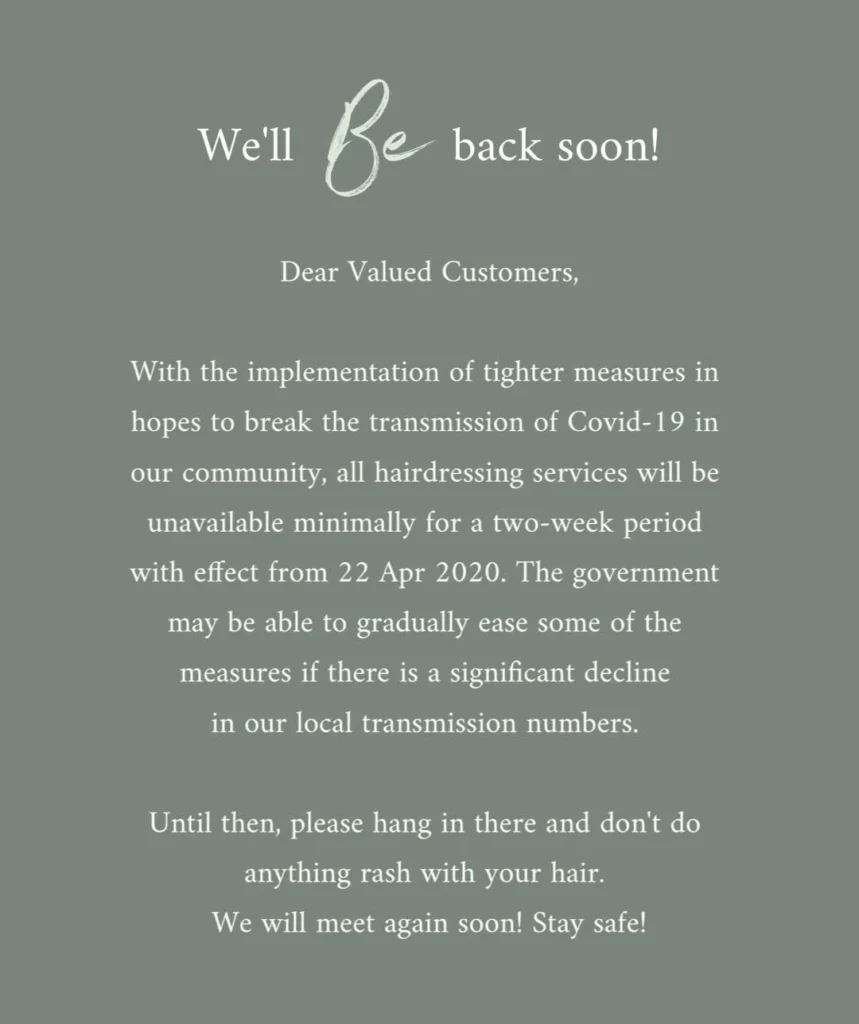 Covid-19 Update: Hairdressing Services Unavailable Due To New Circuit Breaker Tightening Measures